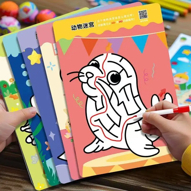 

Concentration Maze Training Book Reusable Practice Copybook Pen Control Training Magical Montessori for Kids Education Book
