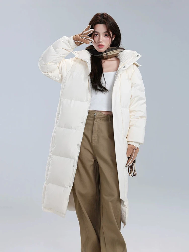 Winter -15°Hooded Long Cold Proof Down Jacket Women White Duck Down Waterproof Outwear Female Thick Warm Knee Length Down Jacket