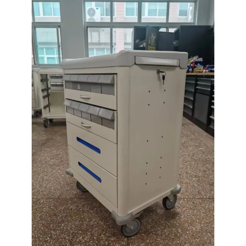 Hochey  Hospital ABS Plastic Double-Sided Medicine Trolley,  Dressing Cart With 5 Drawers Castor Price