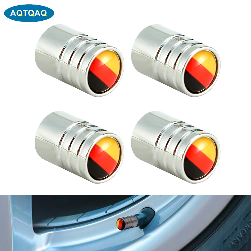 

AQTQAQ 4pcs/lot Germany Flag Car Bike Moto Tires Wheel Valve Caps Tyre Rim Covers Car Styling Stem Cover Accessories Decoration