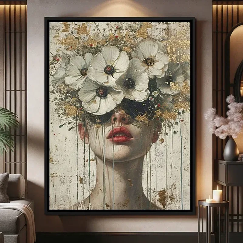 Colorful Fashion Mystical Floral Woman Canvas Painting Modern Wall Art Woman Character Posters Prints Living Room Home Decor