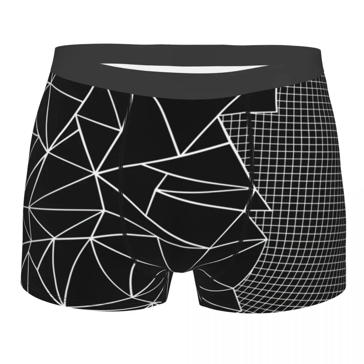 Custom Abstract Grid On Side Black Underwear Men Stretch Geometric Boxer Briefs Shorts Panties Soft Underpants For Homme