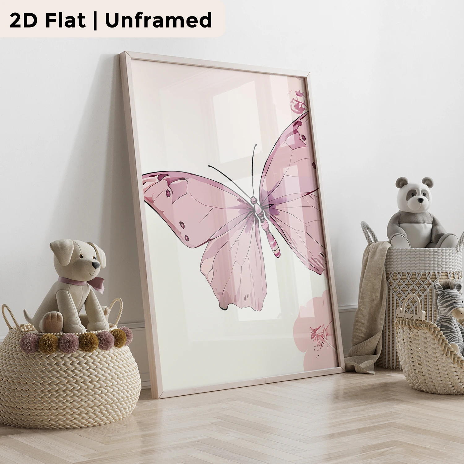 3pcs Personalized Custom Name Pink Hand‑Drawn Butterfly Wall Art Print Picture Canvas Poster Painting For Living Room Home Decor
