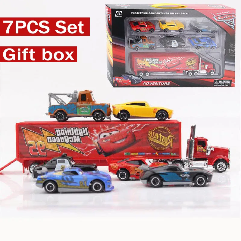 4pcs Set Pixar Cars Toy Vehicle Pullback Mater Alloy Plastic Model Lightning McQueen Off-Road Vehicle Set for Kids Boys Gifts