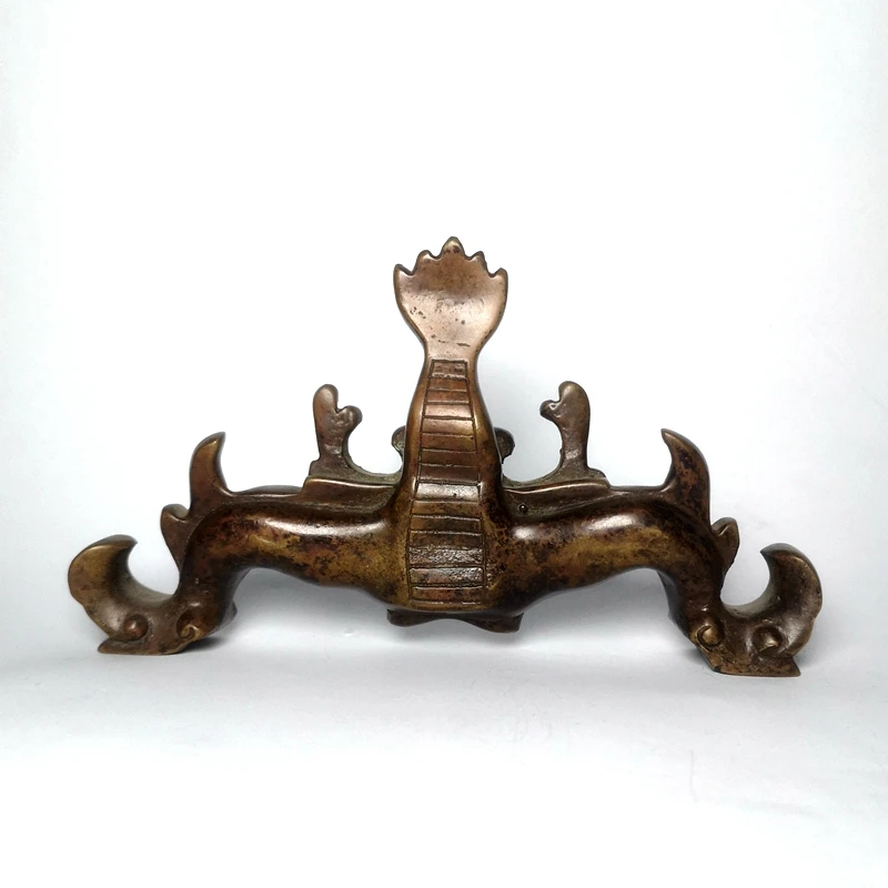 YIZHU CULTUER ART Size 16.2 × 9 cm Old China Bronze Carved Dragon Statue Pen rack Decoration Collection