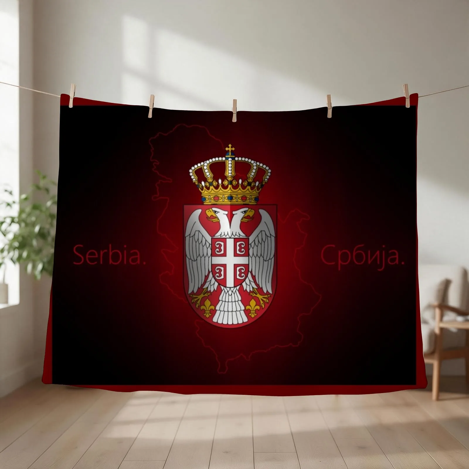 Serbian Flag lesser coat of arms Throw Blanket couch cozy soft plush fuzzy picnic outdoor blanket