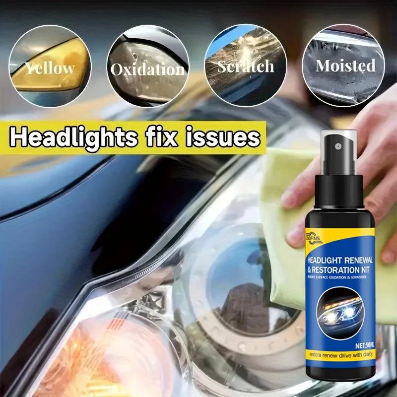Headlight Repair Spray, Removes Yellow Oxidation, Scratches, Fog and Haze, Restores Brightness, Prevents Re-Yellowing for Car Fr