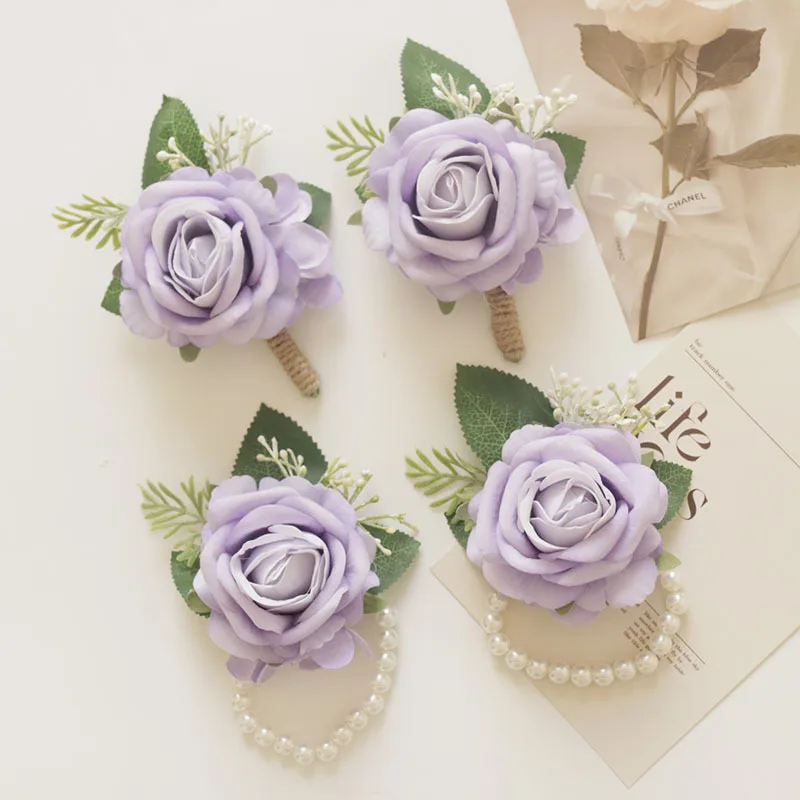 โบฮีเมียนประดิษฐ์ Rose Boutonnieres พร้อม Greenery Accents เหมาะสําหรับเจ้าบ่าวเจ้าบ่าวงานแต่งงาน Decor พรหมครบรอบทุกวัน