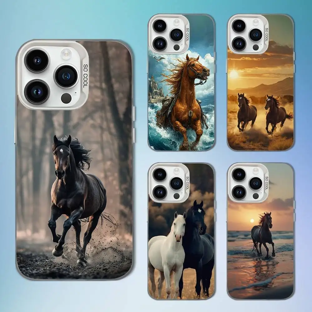 

Galloping Horse Art Phone Case For iPhone 16,15,14,13,12,11,Mini,Pro,SE,MAX White Matte Shockproof Cover