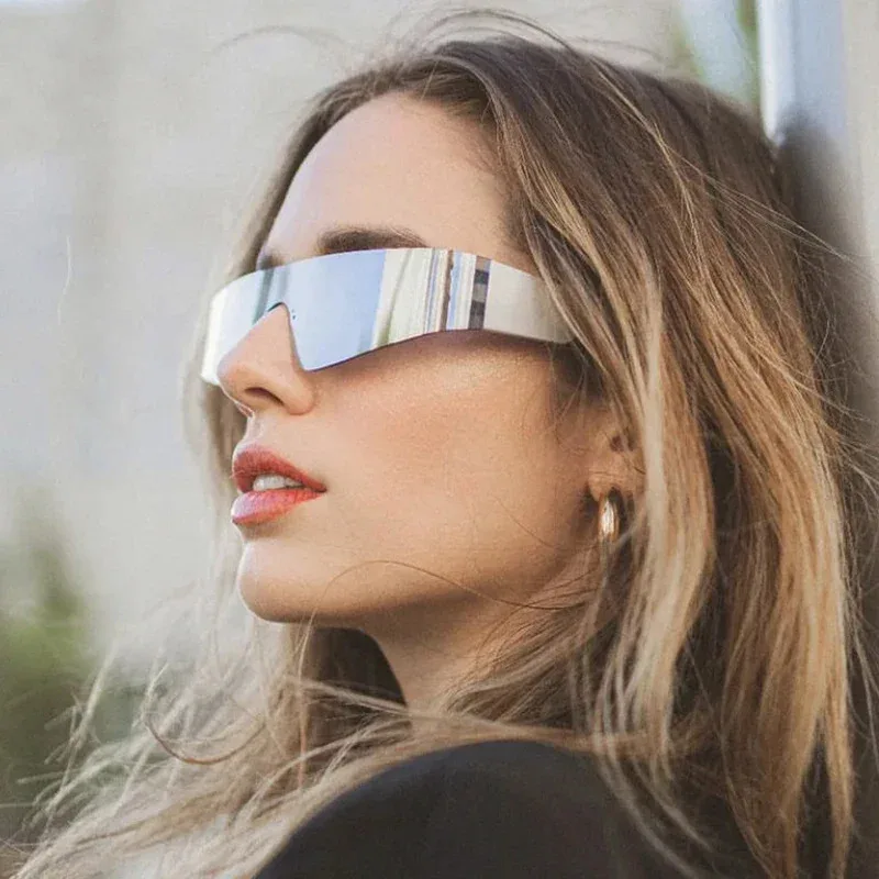 Steampunk Sunglasses for Men Women Y2K Sense of Tech None Frame Sun Glasses Men One Pieces Fashion Punk Goggle Eyewear UV400