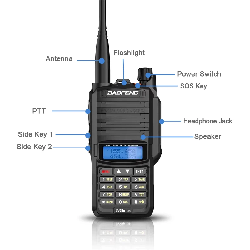 Imagem -03 - Baofeng-ptt Walkie Talkie Rádio uv 9r Plus para Caça e Caminhada 15w Uhf Vhf ht