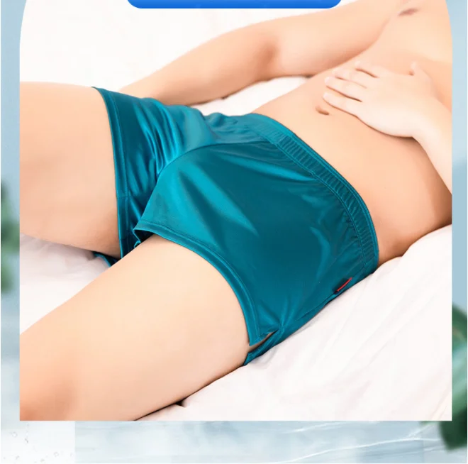 メンズカジュアルショーツ男性シルキースムーズアロパンツホームウェア睡眠パジャマ若者ボクサーパンツ快適なナイトウェアスポーツトランクス