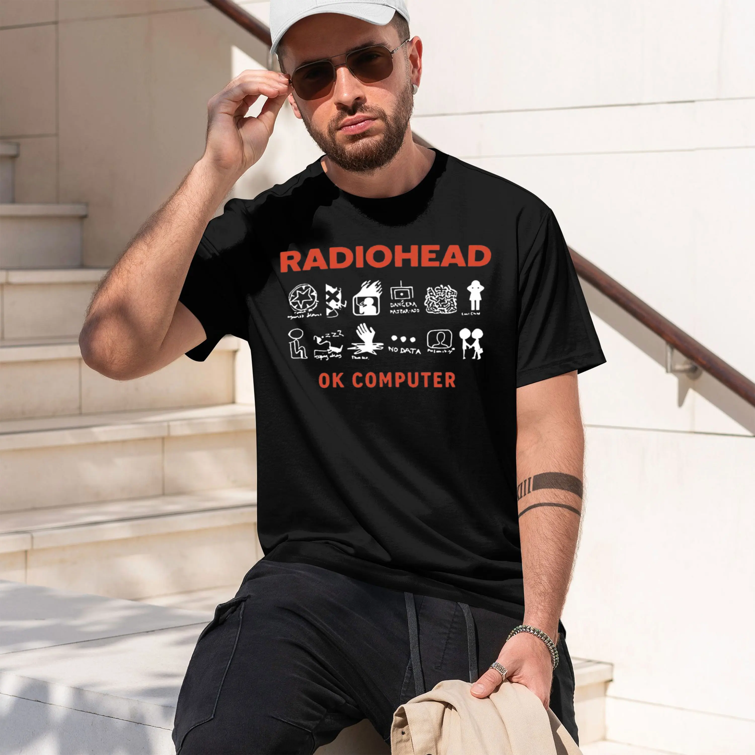 Radiohead Band OK Computer Retro Washed T-shirt Men's and Women's Fashion Hip Hop T-shirt 100% Casual T-shirt 2026 New Model Men
