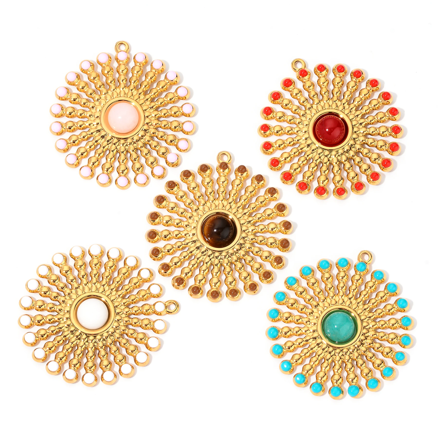 

10Pcs Wholesale Enamel Sun Round Pendant 18K Gold-plate Stainless Steel Charm for Making Jewelry Necklace DIY Accessories