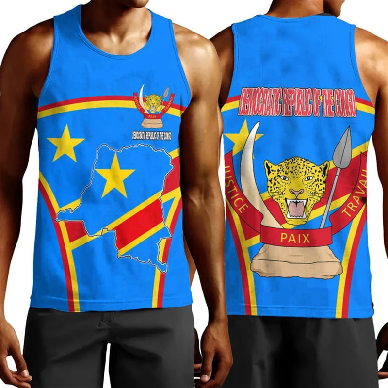 The Democratic Republic Of The Congo 3D Printed Tank Top For Men Clothes Map Flag Vest National Emblem Waistcoat Sport Gym Tops