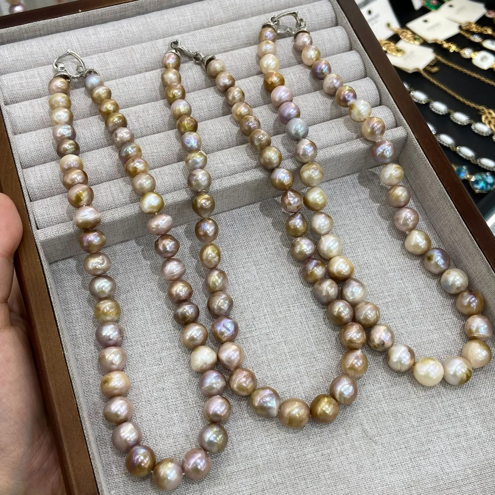 

Женское ожерелье из пресноводного жемчуга цвета шампань, 10-12 мм