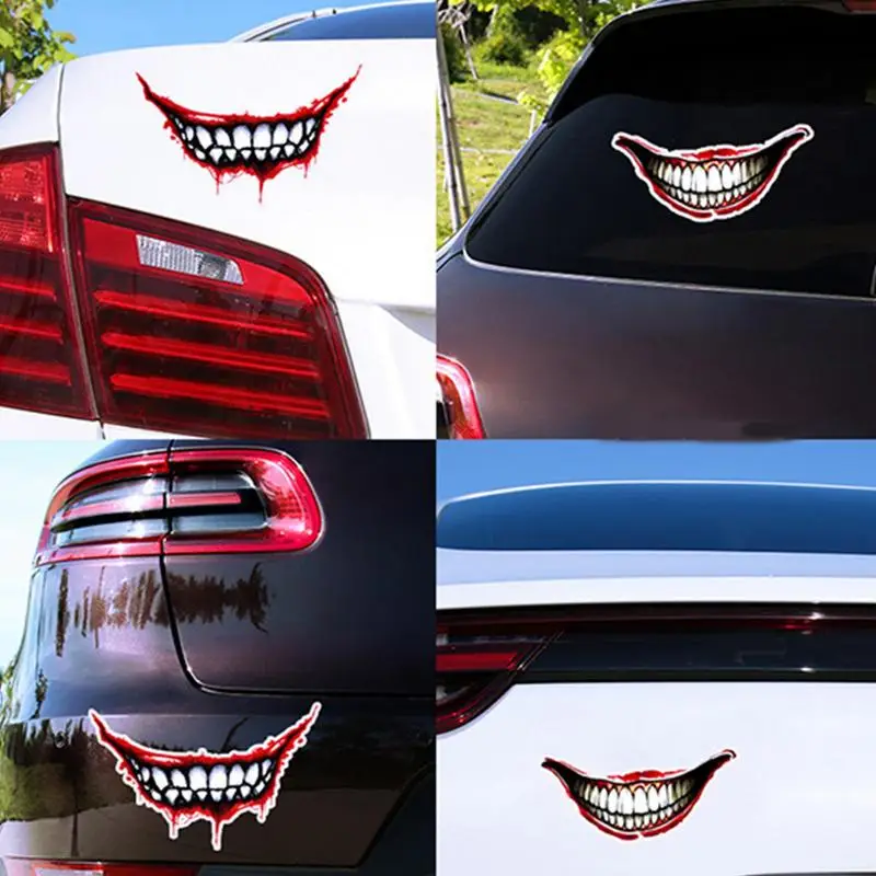 Evil Clown Lips Motorcycle Helmet Reflective Stickers Halloween Blood Lips Car Stickers Self Adhesive Creepy Smile Teeth Decals