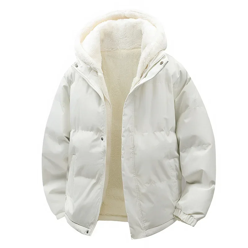 

Winter Man Plush Jacket Fashion Thicken Fleece Warm Hooded Male Outerwear Long Sleeve Loose Versatile Fake Two-piece Men Coat