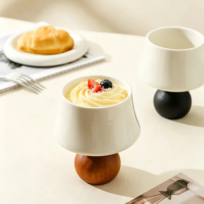 Vintage Creative High Footed Ceramic Mug, High-value Ice Cream Dessert Cup, Household Candle Holder Aromatherapy Candle Holder
