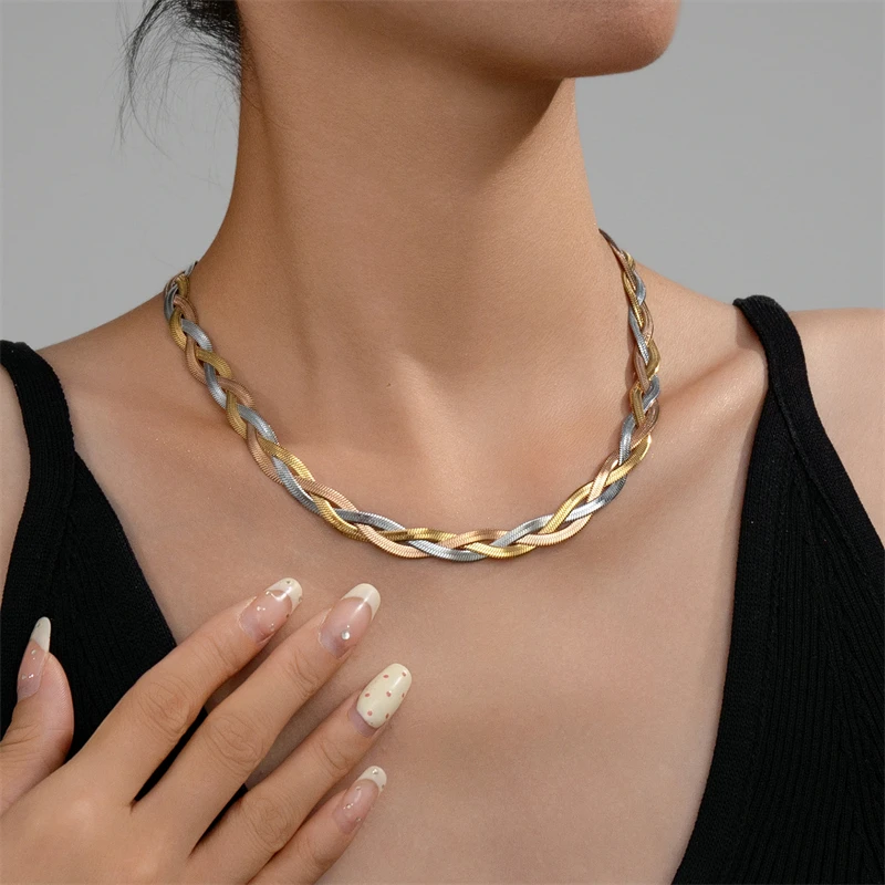 316L Stainless Steel New Fashion Upscale Jewelry Multicolor Twist Weaving Snake Bone Chain Choker Necklaces & Pendants For Women