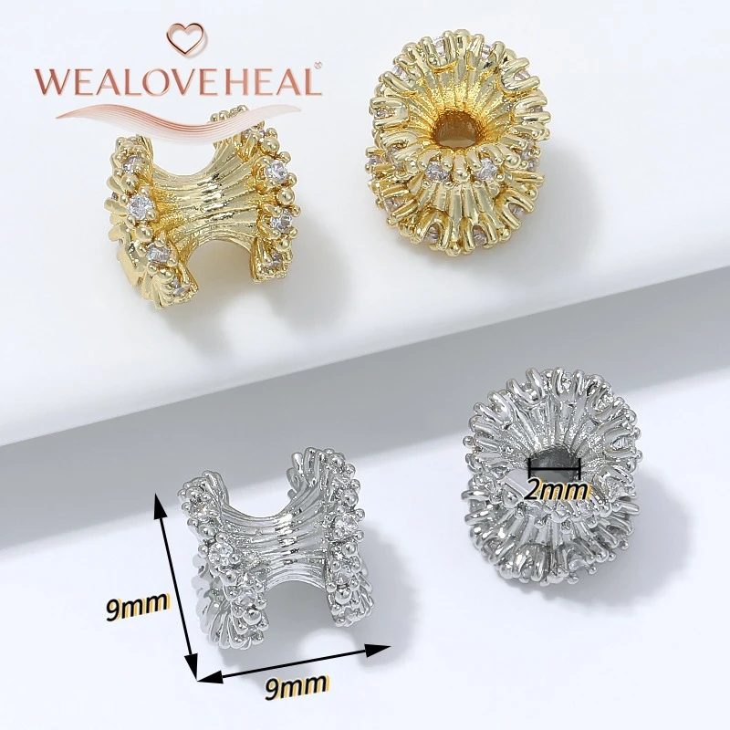perlen für schmuckherstellung, 9x9mm Spulen-Abstandshalterperlen, 18K vergoldetes Messing, Micro-Pavé-Zirkonia, taillierte Abstandshalter für DIY Armband- und Halsketten-Schmuckherstellung – Detail 17