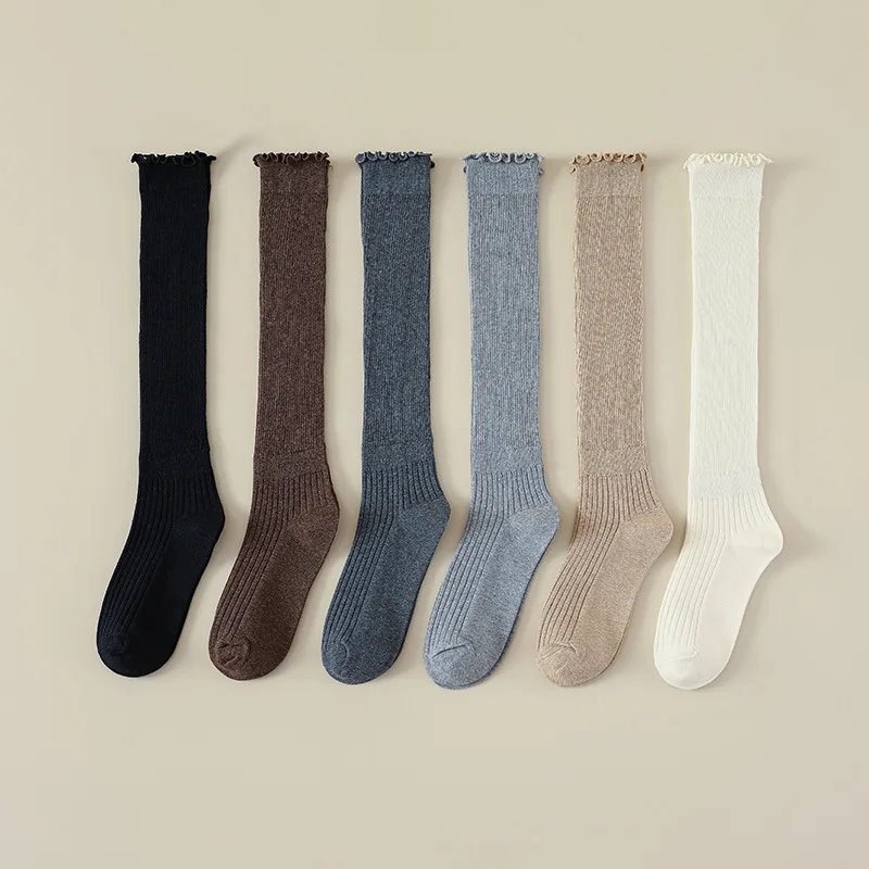 

New Women's Stockings Spring Trends Casual Preppy Style Knee High Socks Female High Quality Cotton Solid Color Long Socks