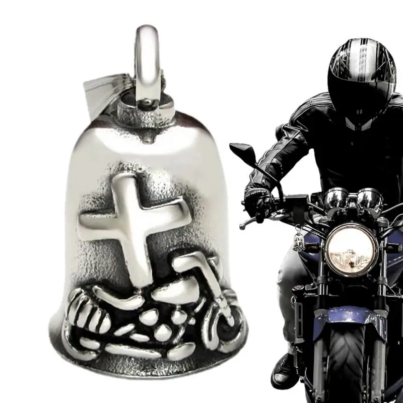 Motorcycle Lucky Bell Vintage Cross Key Chain For Luck On The Road Motorcycle Decorations For Dad And Husband Drive Safe For