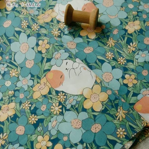 Tecido De Algodão Premium para Artesanato DIY, Flores e Listras Design, Roupa de cama e Vestuário, 160x50cm 12 principais vendas tecido estampa gato - №1