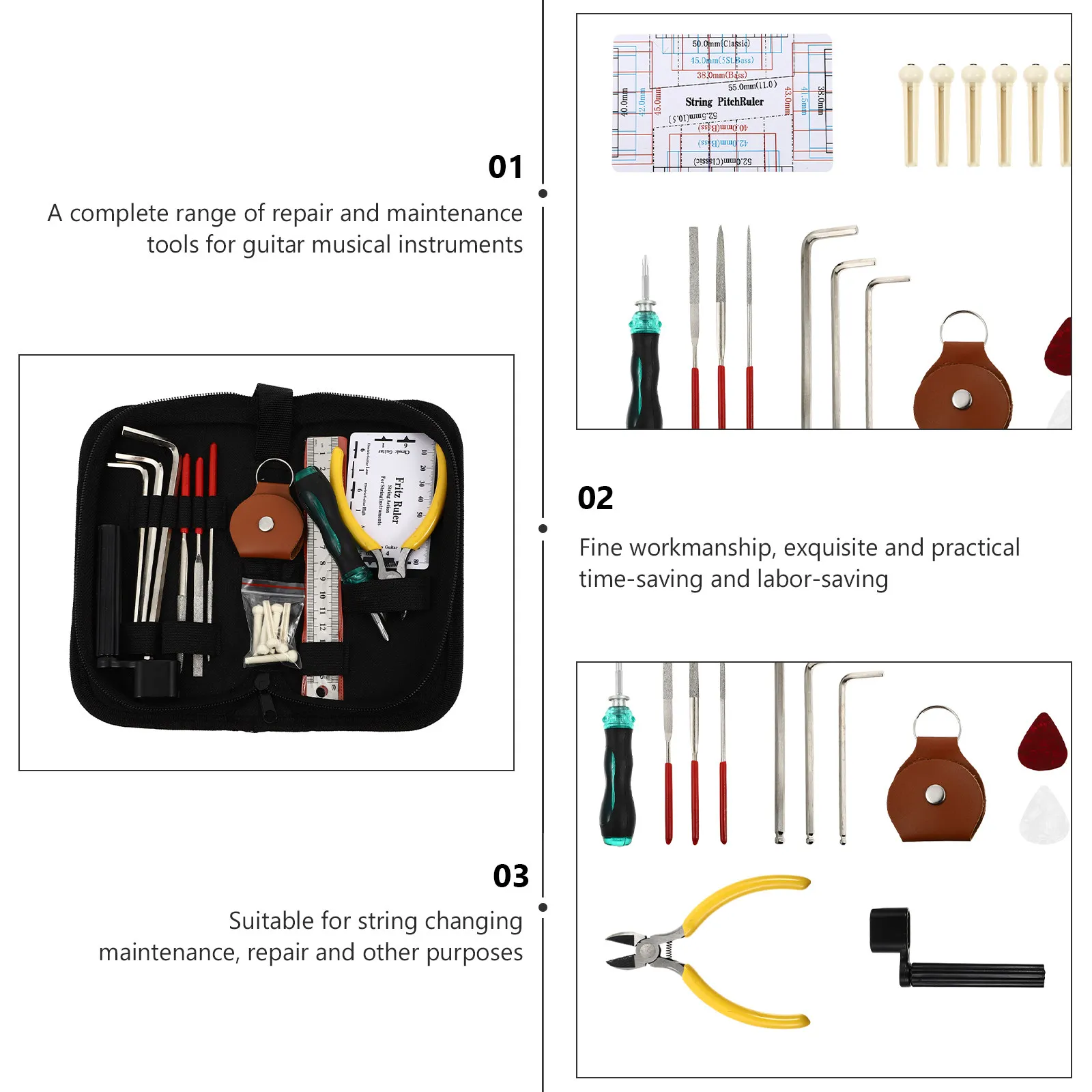 24Pcs Guitar Repairing Supplies All-in-One Professional Tool Kit for String Replacement Tuning Intonation Setup Fret Dressing