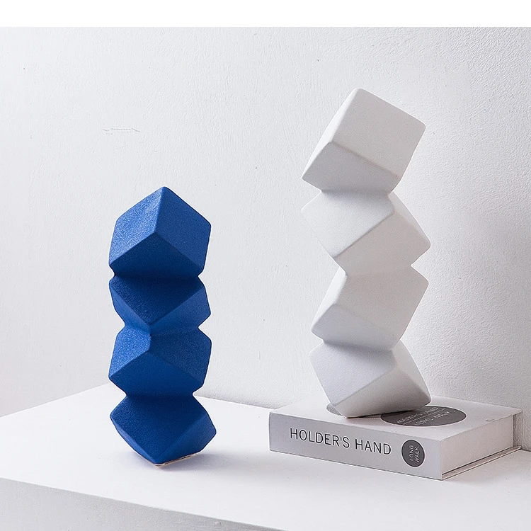 Keramik-Ornamente Geometrische Quadratische Skulptur Gestapelte Quadratische Halbkreis-Figuren Wohnungsdekoration Accessoires