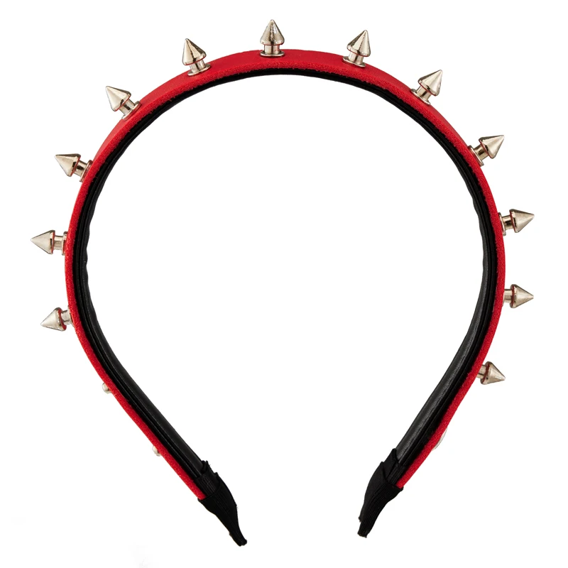 Fascia per capelli in pelle con rivetti Punk Gilrs Harajuku cerchio per capelli Gothic Lolita Retro Red Black Spikes fascia per capelli accessori