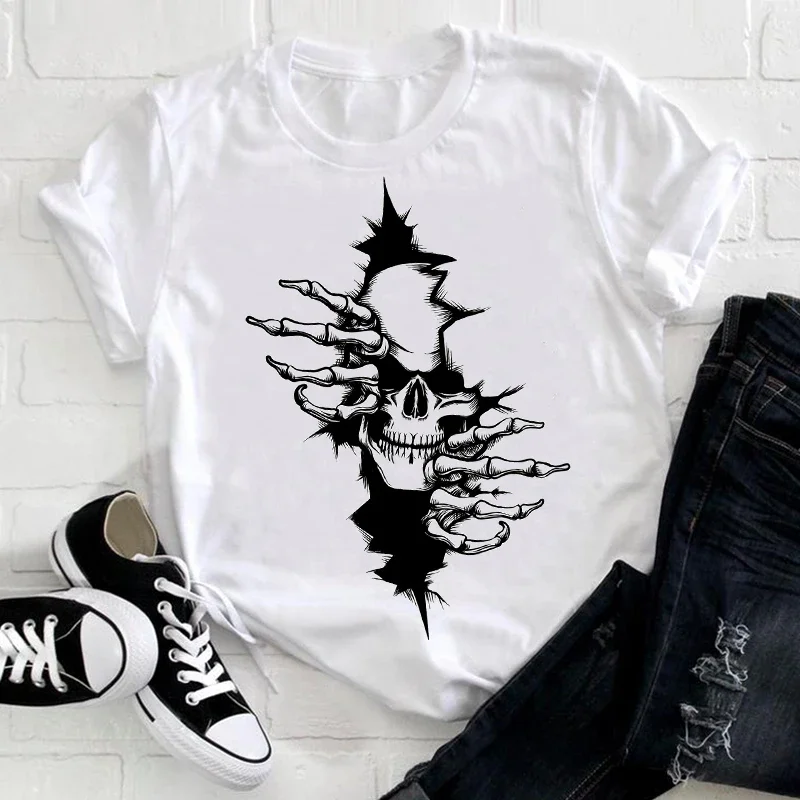 Skull Face T-shirt Creative Personality Skull Face Printed Men's and Women's T Shirt with The Same Style Tops Oversized T Shirt