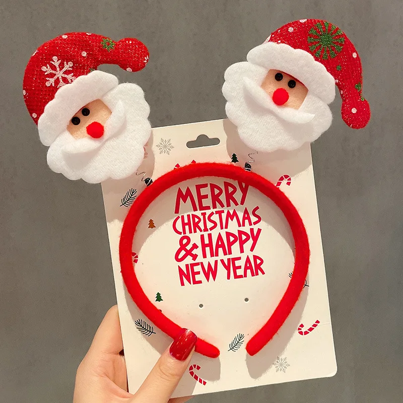 Red Christmas Headband Cartoon Santa Claus Snowman Deer Horn Hairband Merry Christma Gifts For Kids Headwear Happy New Year