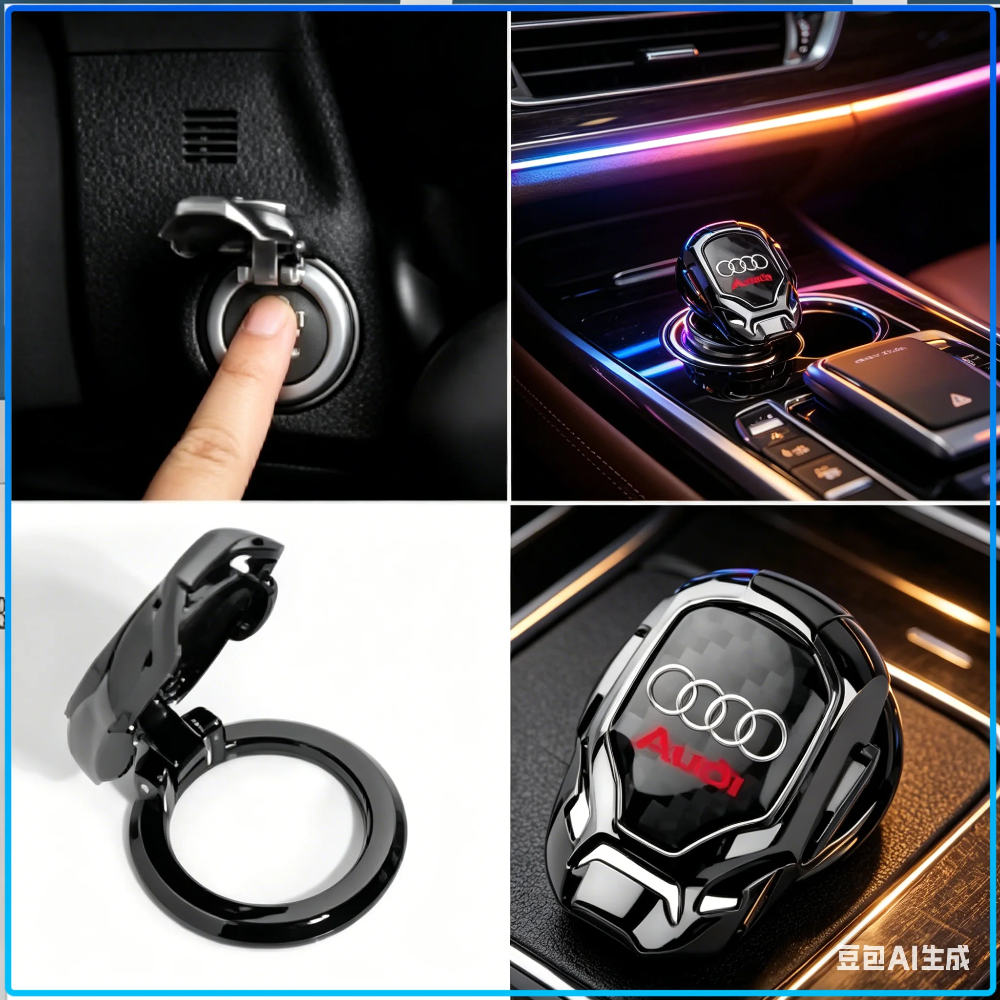 1Pcs Car One Button Start Protective Cover Ignition Device Emblems For Audi A4 A3 A5 A6 A7 A8 Q3 Q5 Q7 Q8 B5 B6 B7 B8 B9 Q7 8P