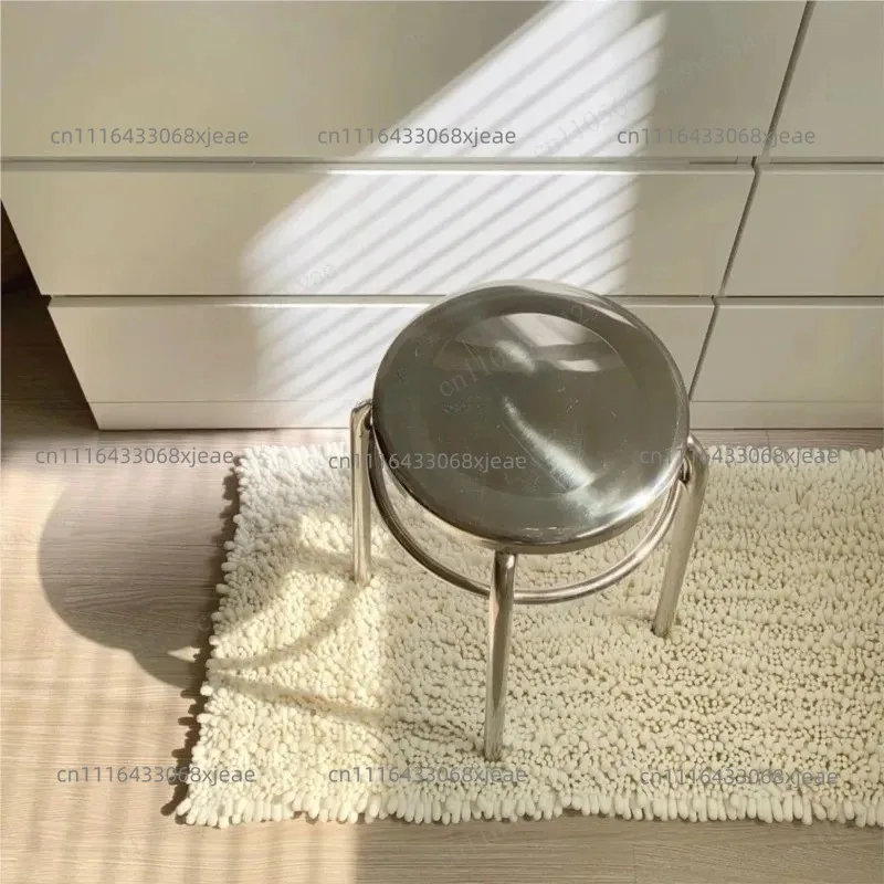 Modern Minimalist Single Leisure Chair Round Stool, Silver Stainless Steel Chair for Living Room Home