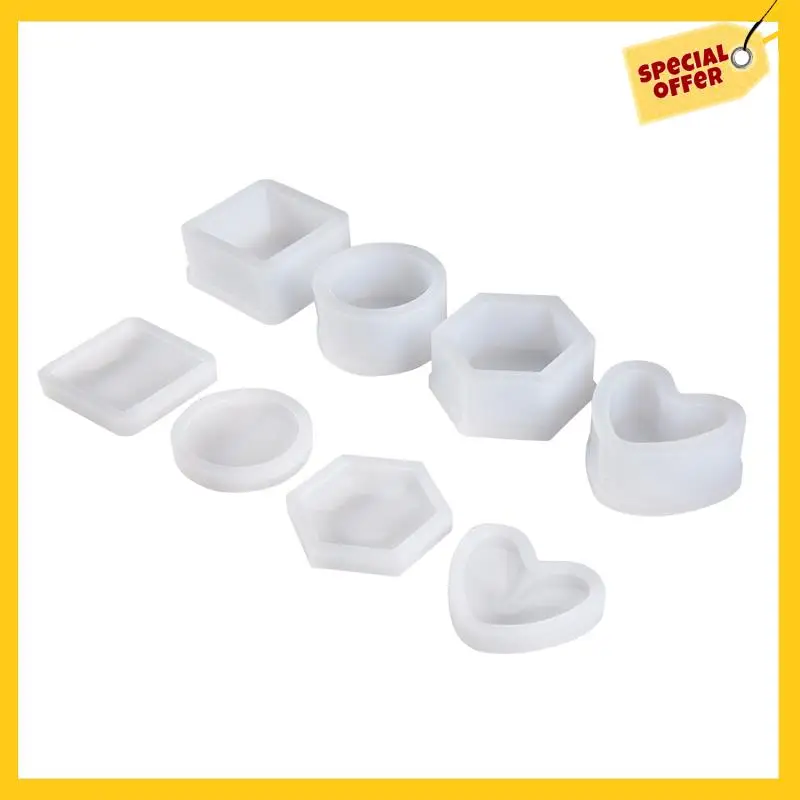 AAAG-4 Pack Box Resin Molds Jewelry Box Molds Heart Shape /Hexagon/Round And Square Epoxy Molds Containers With Lid
