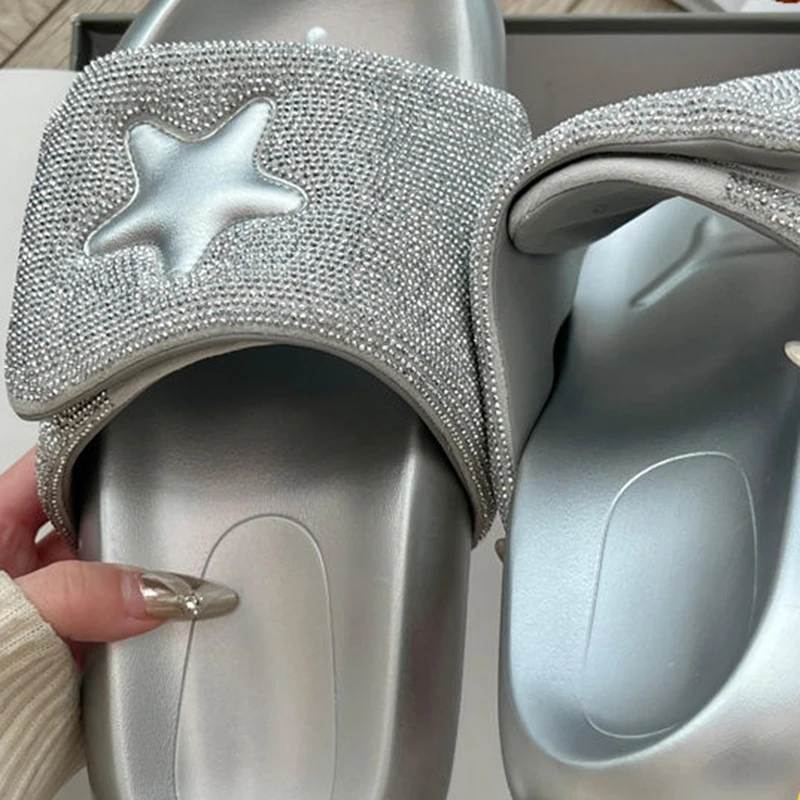 Sandalias con diamantes de imitación brillantes para mujer, zapatillas de alta calidad con plataforma, zapatos informales a la moda, 2024