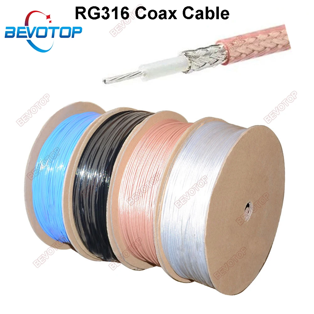 RG316D / RG316 Cable Blue/White/Black/Brown RG-316 RF Coaxial Cable 50 Ohm Low Loss Pigtail Jumper for Crimp Soldering Connector