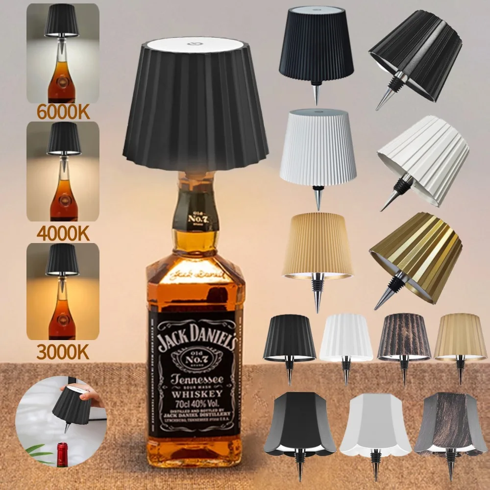 LED Wine Bottle Wireless Table Lamp 3 Color Dimmable USB Rechargeable Dining Bars Night Light Decoration Beverage Bottle Lamps