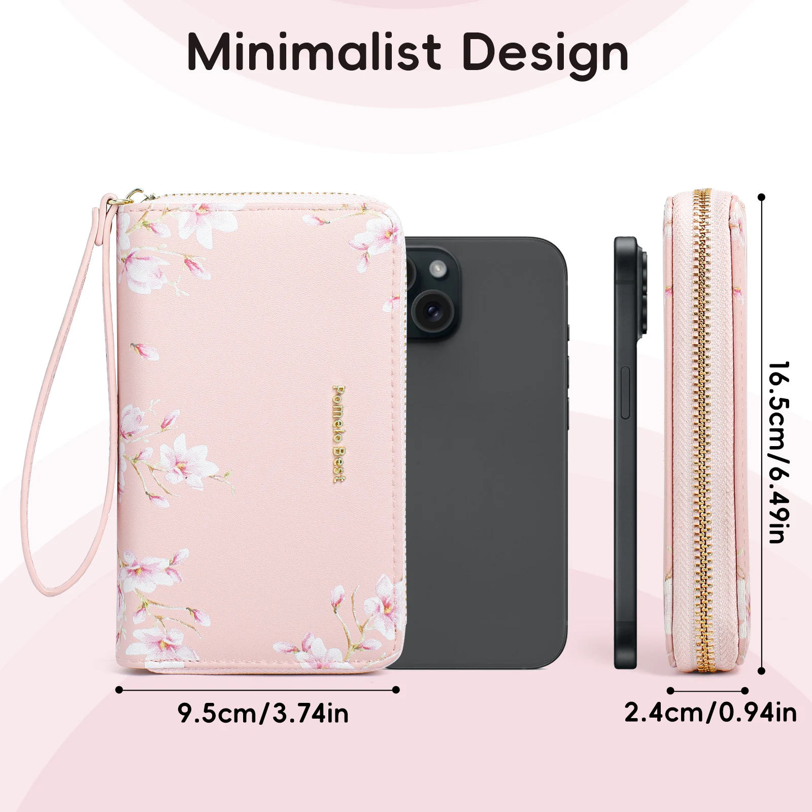 Pomelo Best Women Split Leather Wallet with Zipper Strap Floral Fashion Card Holder Coin Purse Cellphone Bag Female Money Bag