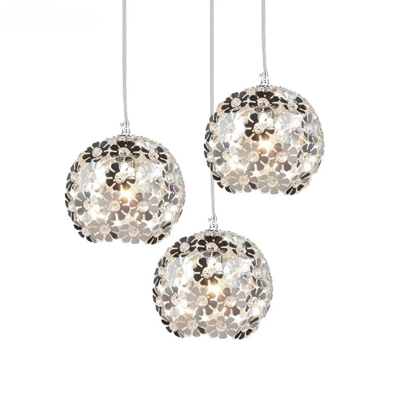 Beautiful Silver flowers pendant lights Aluminum Crystal Hanging Lamp for Home decoration Dining living room bedroom bedside lig