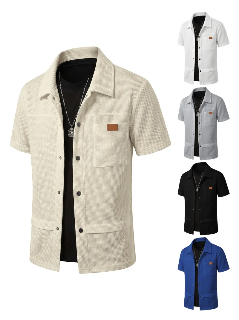 

Летняя повседневная рубашка с короткими рукавами, однотонная, дышащая, в рабочем стиле, модная, универсальная, деловая футболка, спортивная одежда