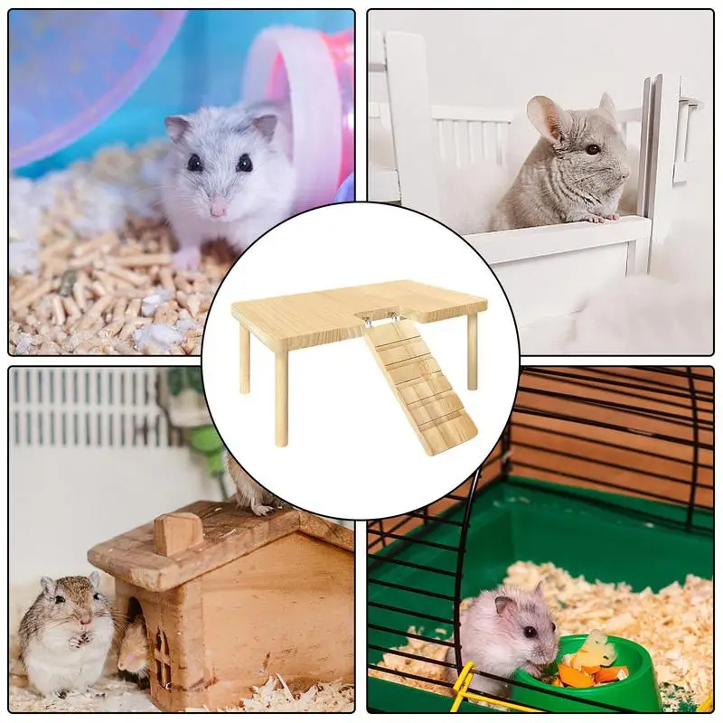 Hamster Wooden Ladder Platform Jumping Board Playground Hamster Climbing Toy Small Pets Stairs Toy Hamster Mice Cage Accessories