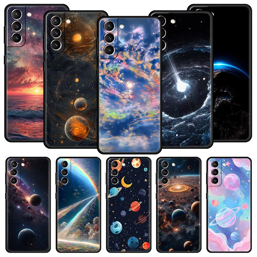 Phone Case For Samsung Galaxy S24 S23 Ultra S22 S21 S20 FE 5G S10 S10E S9 Plus S8 Soft Silicone Black Cover Earth Stars Space