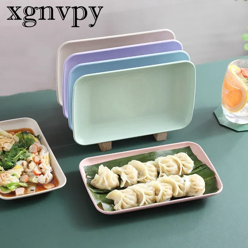 xgnvpy Wheat straw rectangular plate plate Plastic sausage tray simple tray Household dish fruit plate