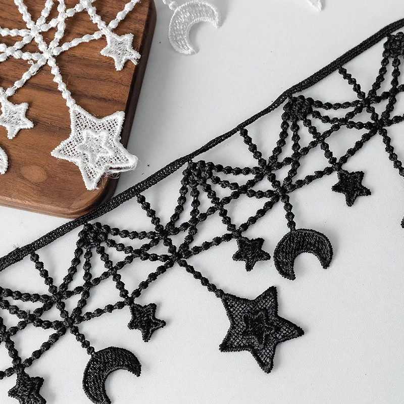 5 Yards Black And White Star Moon Lace Wedding Clothing Sewing Accessories Decoration DIY Collar Sleeve Fabric Trim