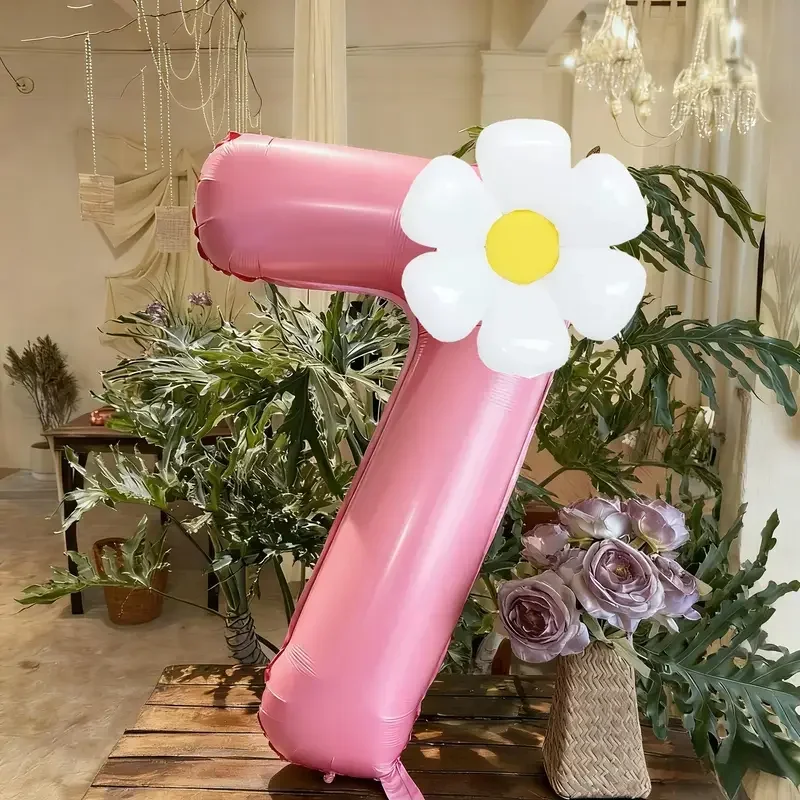 Weiße Gänseblümchen-Ballons Set Macaron Gelb/Rosa 40 Zoll Zahlenballon Geburtstagsfeier Jubiläumsdekoration Foto-Requisiten – Detail 18