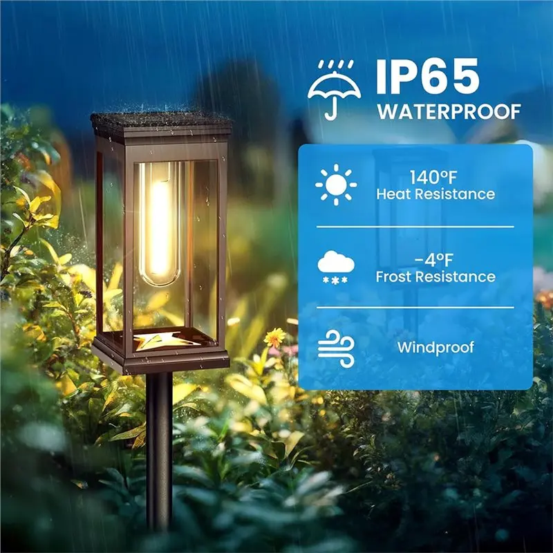 HRBAJ-6 Pack Square Solar Pathway Lights Outdoor Warm White LED Auto On/Off IP65 Waterproof For Walkway Garden Driveway Decor view 3