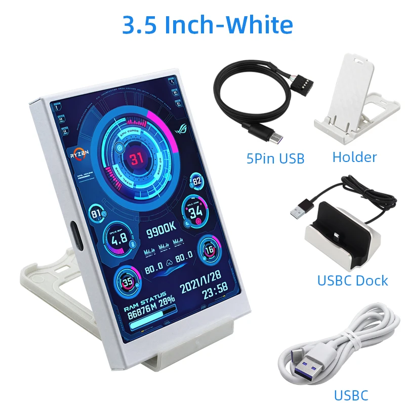 3,5-Zoll-IPS-Sekundärbildschirm, USB-Typ-C-Display, PC, Computer, CPU, GPU, RAM, HDD, USB-Monitor, LCD, kein AIDA64 für Windows 10, 11