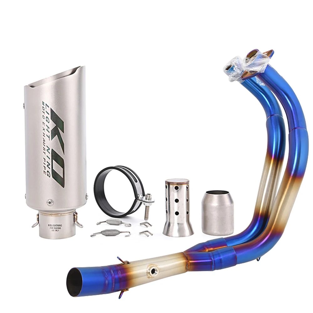

For Yamaha YZF-R7 2021-2025 MT07 FZ07 2014-2024 Motorcycle Exhaust Escape System Blue Header Link Pipe Muffler Stainless Steel